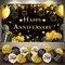 Happy Anniversary Decorations Kit - 5.9x3.6Ft Banner & 18PC Black & Gold Balloons (Black, Gold)